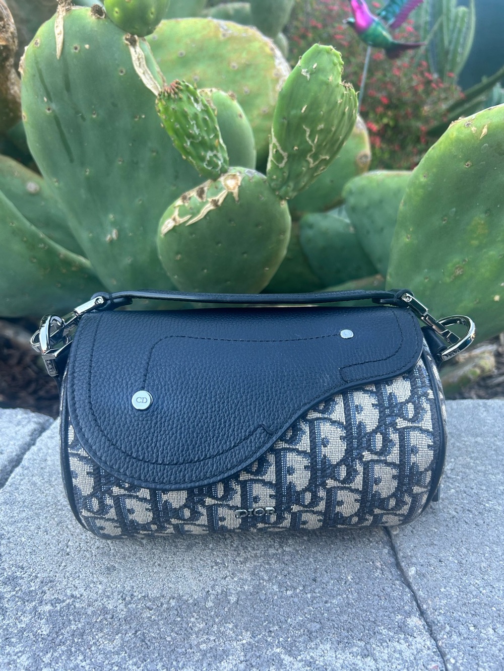 Dior Black Leather & Gray Oblique Mini Saddle Bag